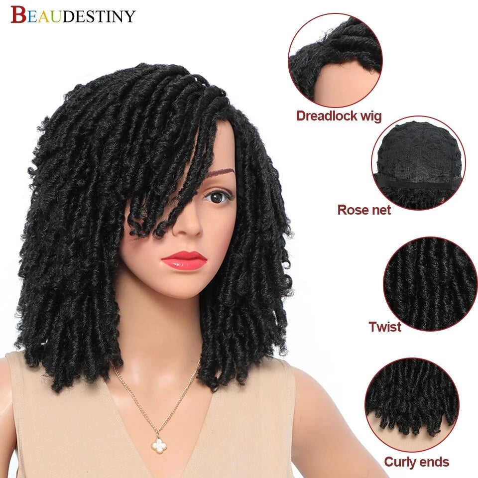 Beaudestiny Braided Wigs Synthetic Short Dreadlock Wig Braid African Dreads Braiding Crochet Twist African Fiber Daily Hair Wig