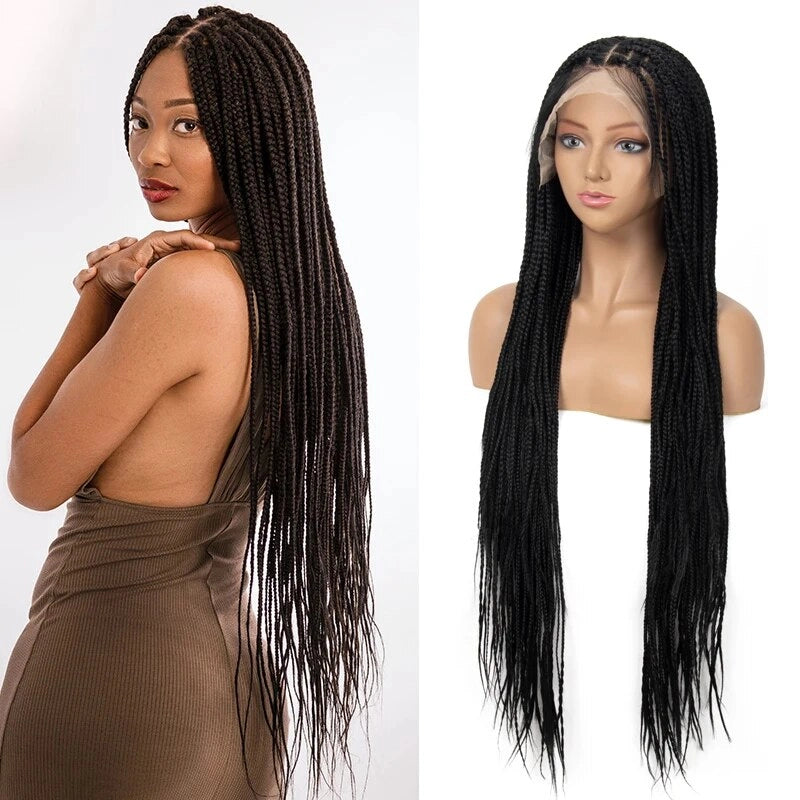 Synthetic 13x4 Lace Braided Wigs For Black Women Crochet Box Wig Braid 34''  Synthetic Lace Front Wig Braiding Hair Knotless Box