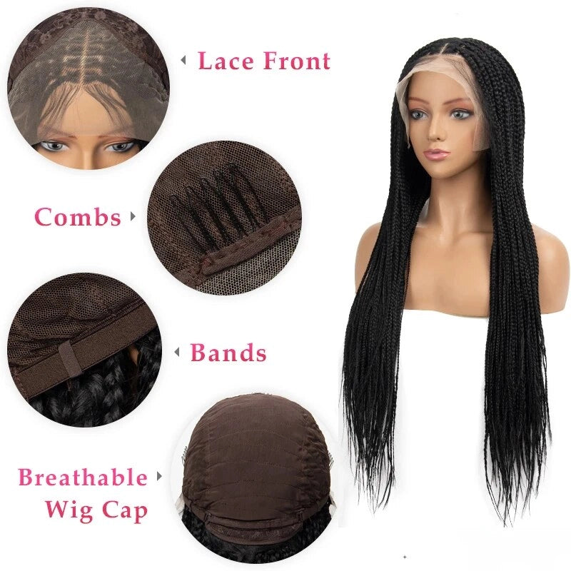 Synthetic 13x4 Lace Braided Wigs For Black Women Crochet Box Wig Braid 34''  Synthetic Lace Front Wig Braiding Hair Knotless Box