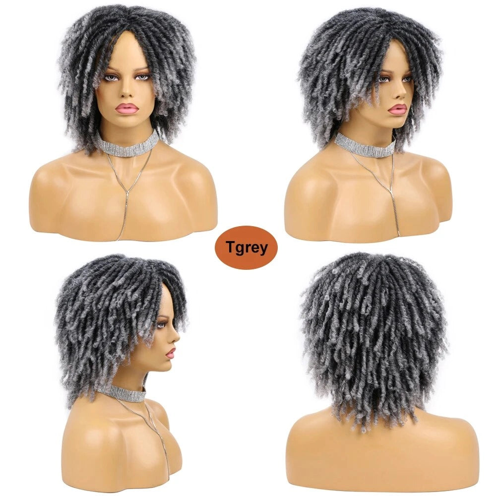 Ombre Black Gray 6 Inch Short Dreadlocks Wigs Women Natural Synthetic Dreads Wig Afro Curly Twist Locs Braided Wigs Daily Use