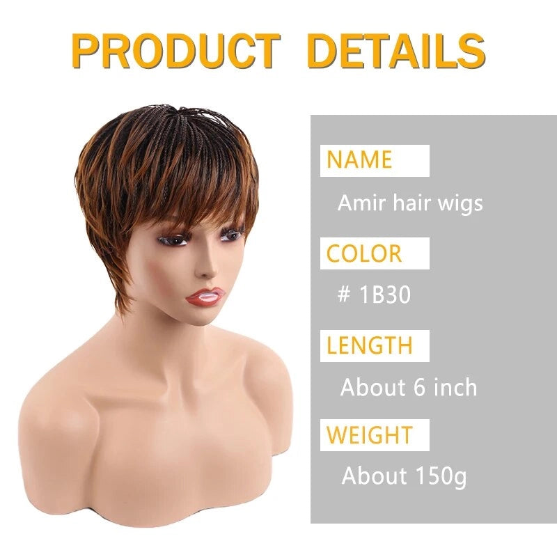 Short Box Braided Wigs for Black Women Synthetic Straight Hair Wigs With Natural Bangs Black Brown Braiding Wig Natural Looking