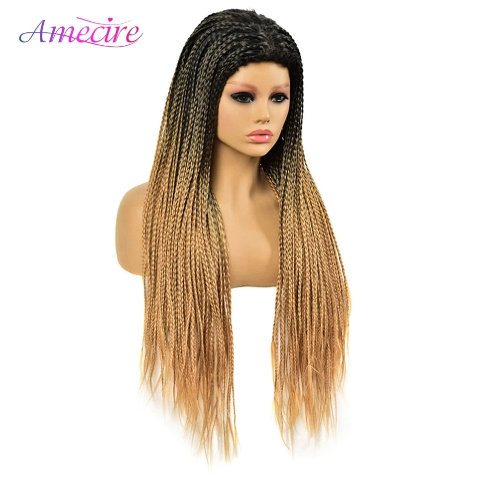 Synthetic Box Braided Wigs Looking Natural Fake Scalp Heat Resistant Fiber Hair Wig Box braids Wig for Black Women