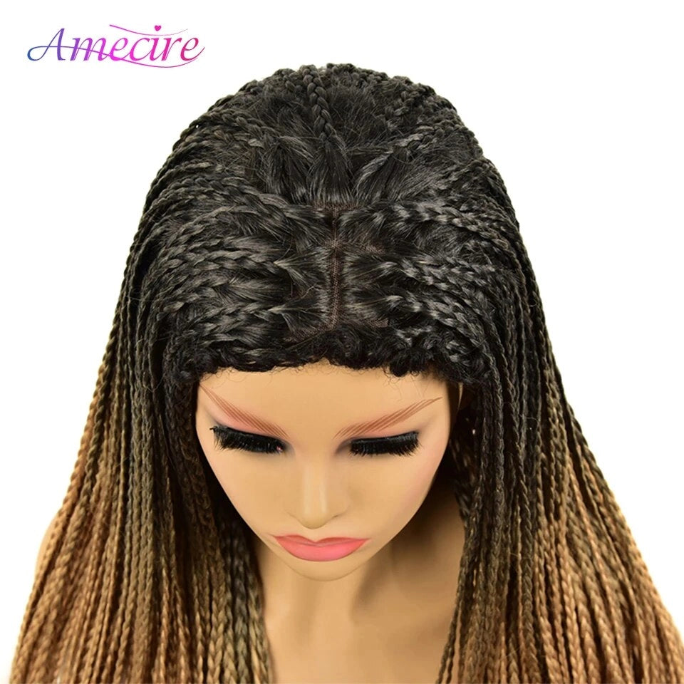 Synthetic Box Braided Wigs Looking Natural Fake Scalp Heat Resistant Fiber Hair Wig Box braids Wig for Black Women