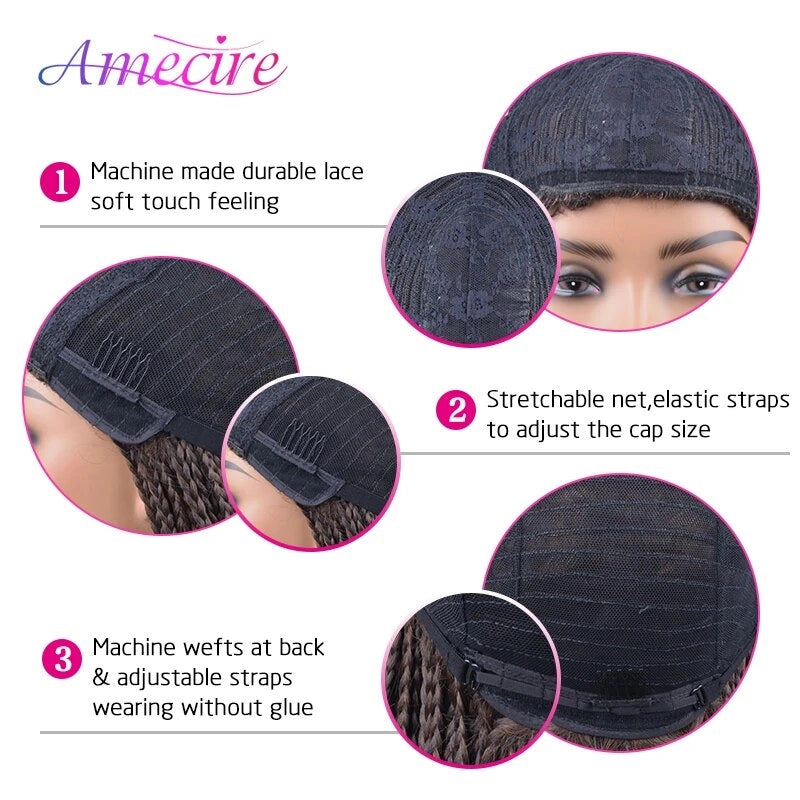 Synthetic Box Braided Wigs Looking Natural Fake Scalp Heat Resistant Fiber Hair Wig Box braids Wig for Black Women