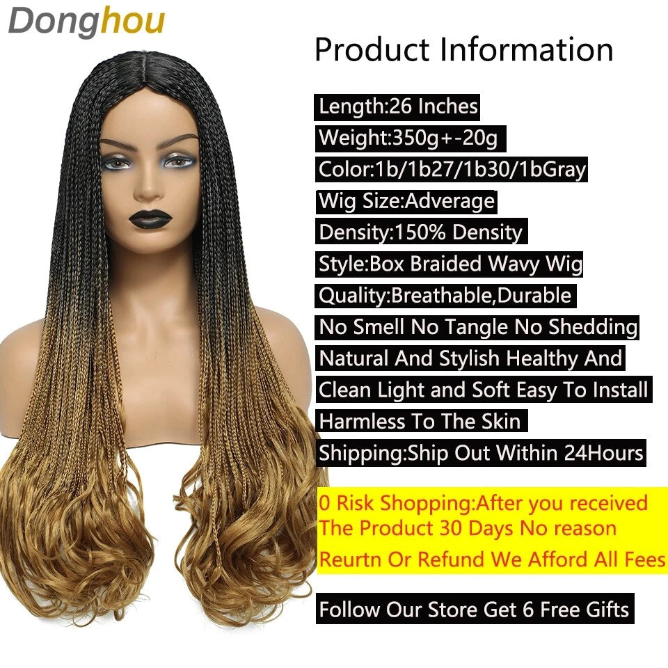 26 Inch Long Box Braided Wigs For Black Women Perruques Non Dentelle Micro Twist Straight Box Braid Crochet Hair Curly Ends Wig