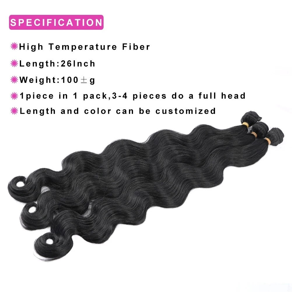 Body Wave Bundles Hair Extensions Sew In Synthetic Heat Resistant Fber Hair Weave Weft Bundles 26 inch 100 gram