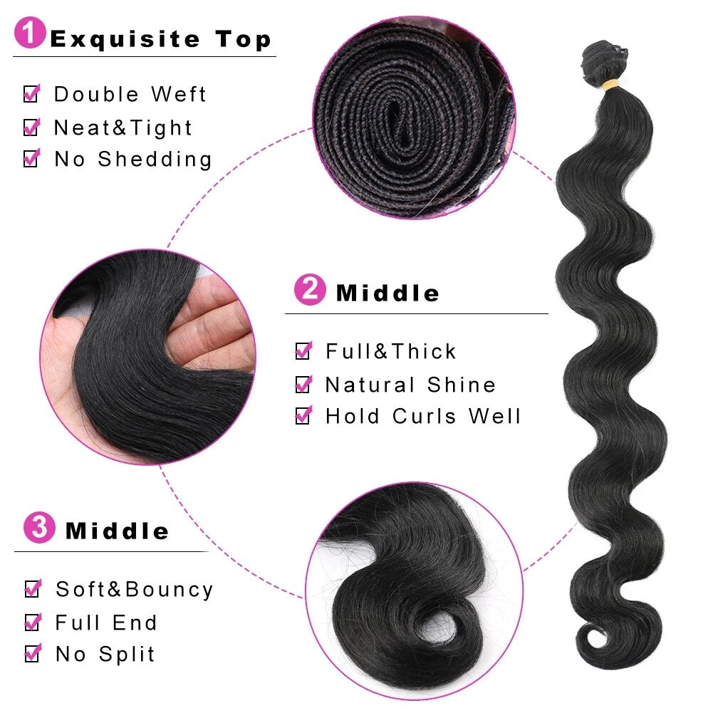 Body Wave Bundles Hair Extensions Sew In Synthetic Heat Resistant Fber Hair Weave Weft Bundles 26 inch 100 gram