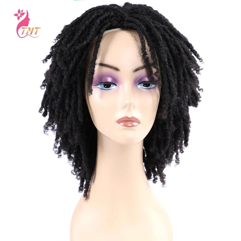 Curly Dreadlock Wig Short Twist Synthetic Braided Wigs Ombre Afro Short Curly Synthetic Wig Men Women Fashion Roll Twist Wigs