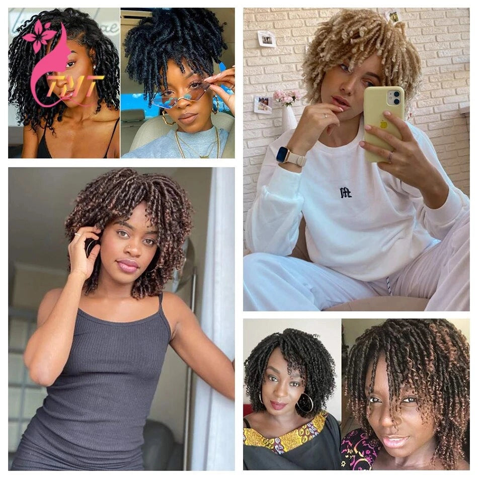 Curly Dreadlock Wig Short Twist Synthetic Braided Wigs Ombre Afro Short Curly Synthetic Wig Men Women Fashion Roll Twist Wigs