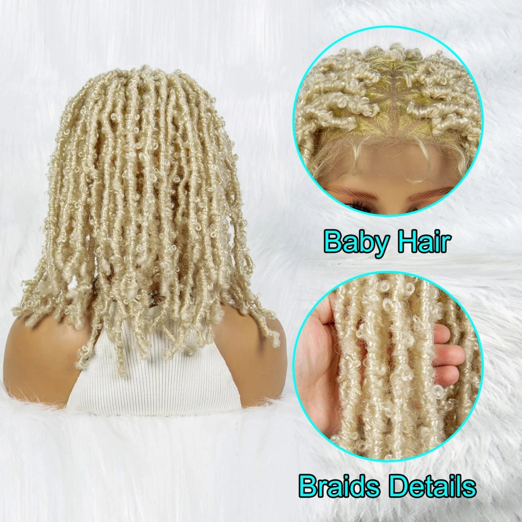 Synthetic Full Lace Wig Braided Wigs Dreadlock Wig 14 inches 613 Blonde Short Briad Wig for Black Women Girls Afro Curly Wig