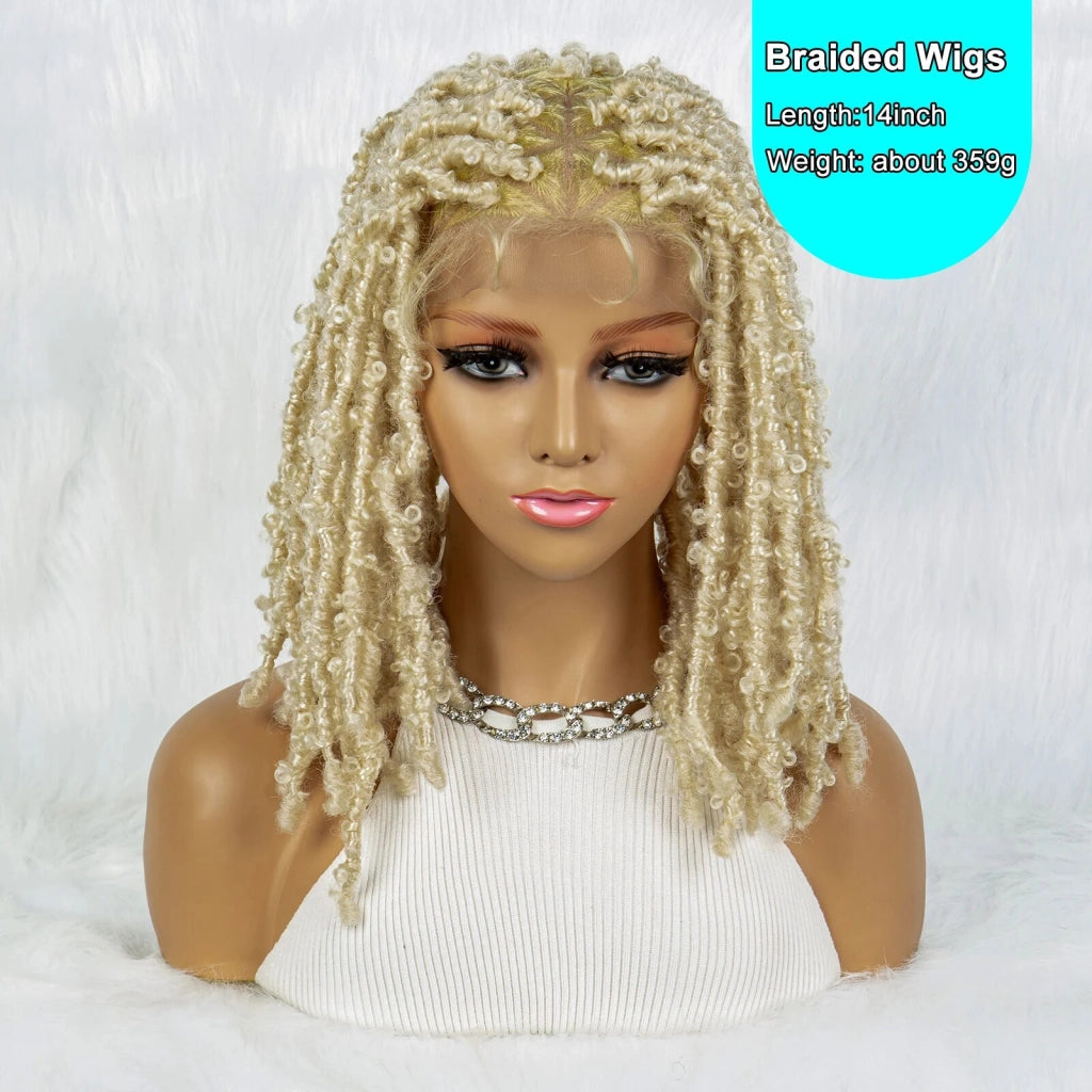 Synthetic Full Lace Wig Braided Wigs Dreadlock Wig 14 inches 613 Blonde Short Briad Wig for Black Women Girls Afro Curly Wig