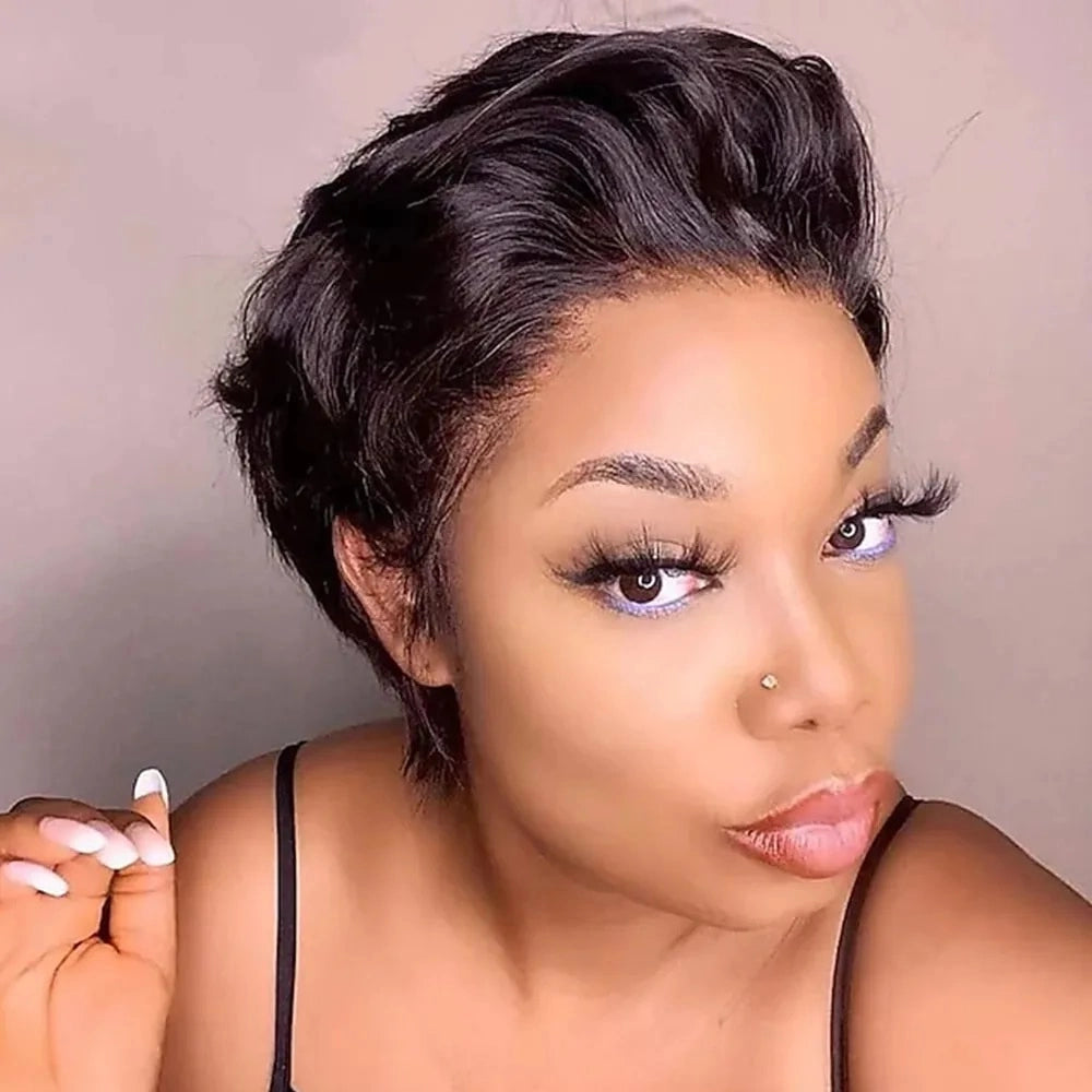 Pixie Cut Human Hair Lace Frontal Wig Ombre Blonde Curly Short Glueless Wig Rebecca Brazilian Brown Black Human Hair Wigs Women