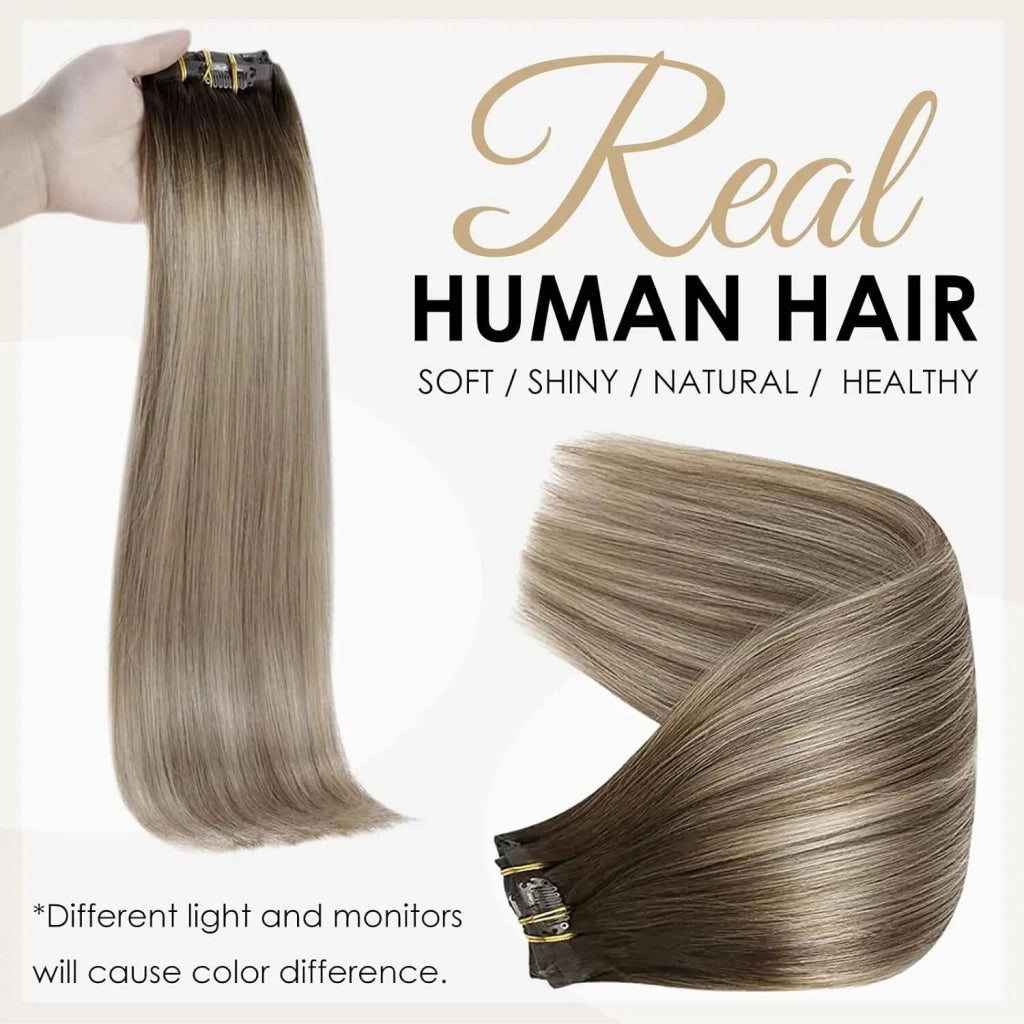 Full Shine Seamless Clip in Hair Extensions Remy Human Hair 8Pcs 100g PU Tape In Hair Extensions Ombre Blonde Color Skin Weft