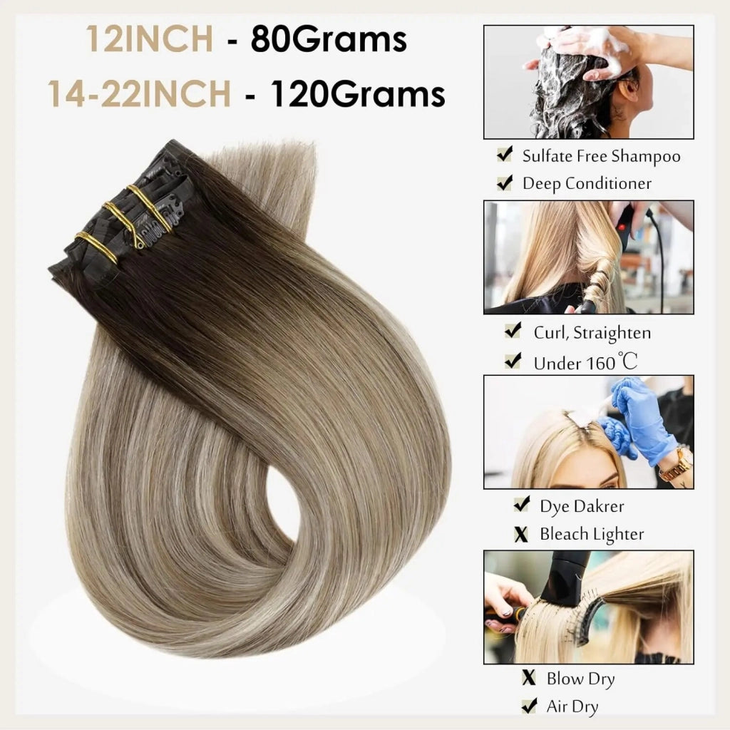 Full Shine Seamless Clip in Hair Extensions Remy Human Hair 8Pcs 100g PU Tape In Hair Extensions Ombre Blonde Color Skin Weft