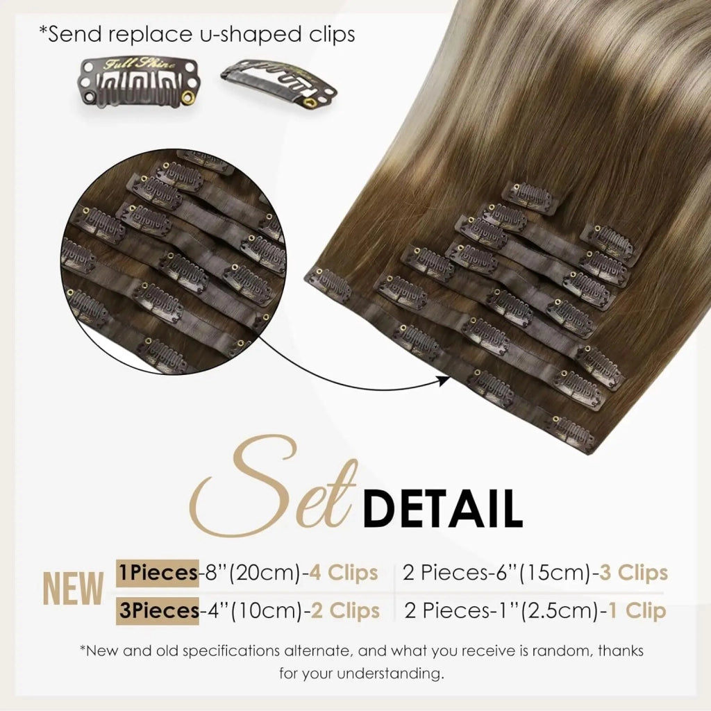 Full Shine Seamless Clip in Hair Extensions Remy Human Hair 8Pcs 100g PU Tape In Hair Extensions Ombre Blonde Color Skin Weft