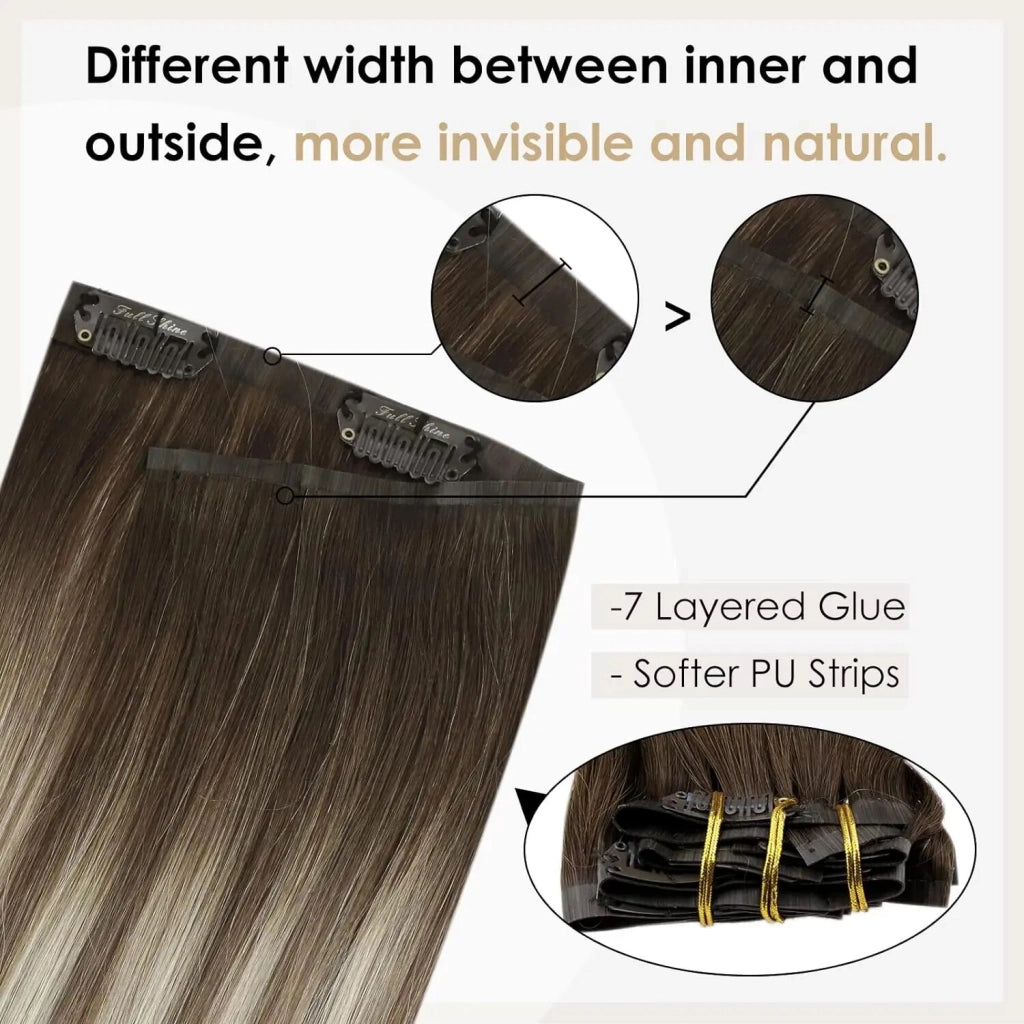 Full Shine Seamless Clip in Hair Extensions Remy Human Hair 8Pcs 100g PU Tape In Hair Extensions Ombre Blonde Color Skin Weft