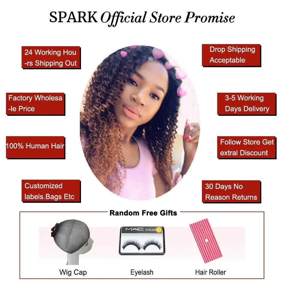 Spark 1/3/4 Bundles Afro Kinky Curly Human Hair Extensions Ombre Brazilian 100% Human Hair Weave Bundles