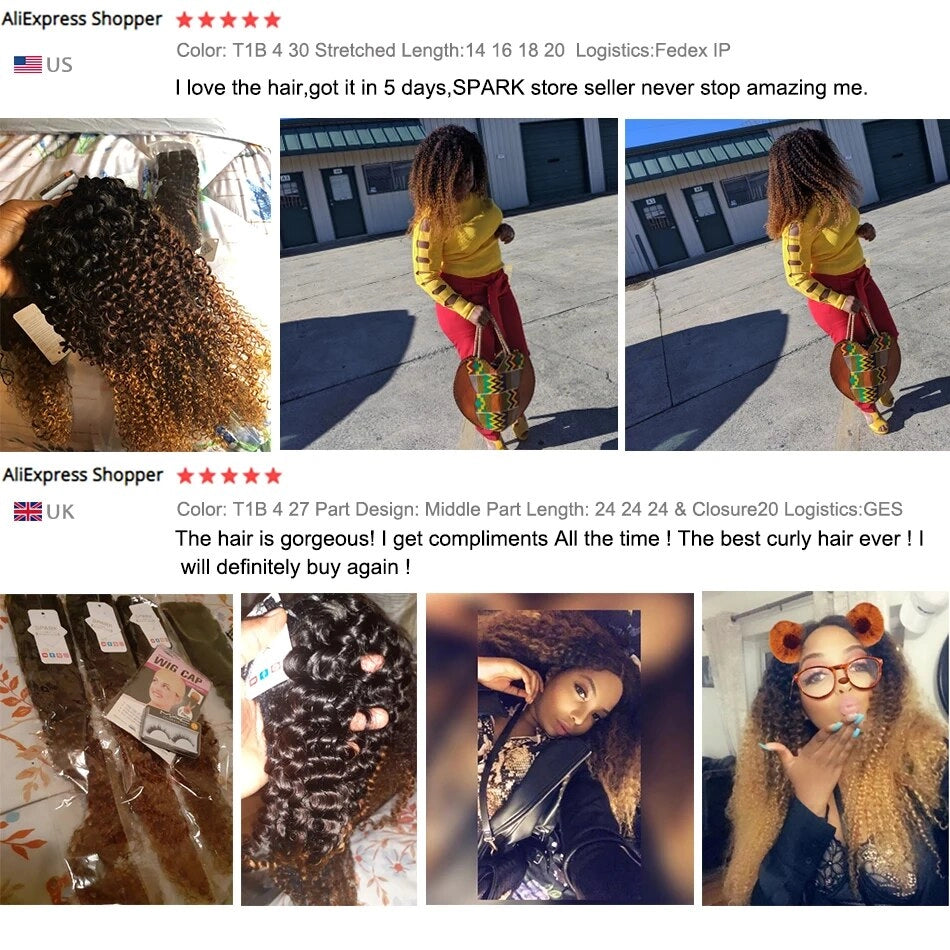 Spark 1/3/4 Bundles Afro Kinky Curly Human Hair Extensions Ombre Brazilian 100% Human Hair Weave Bundles