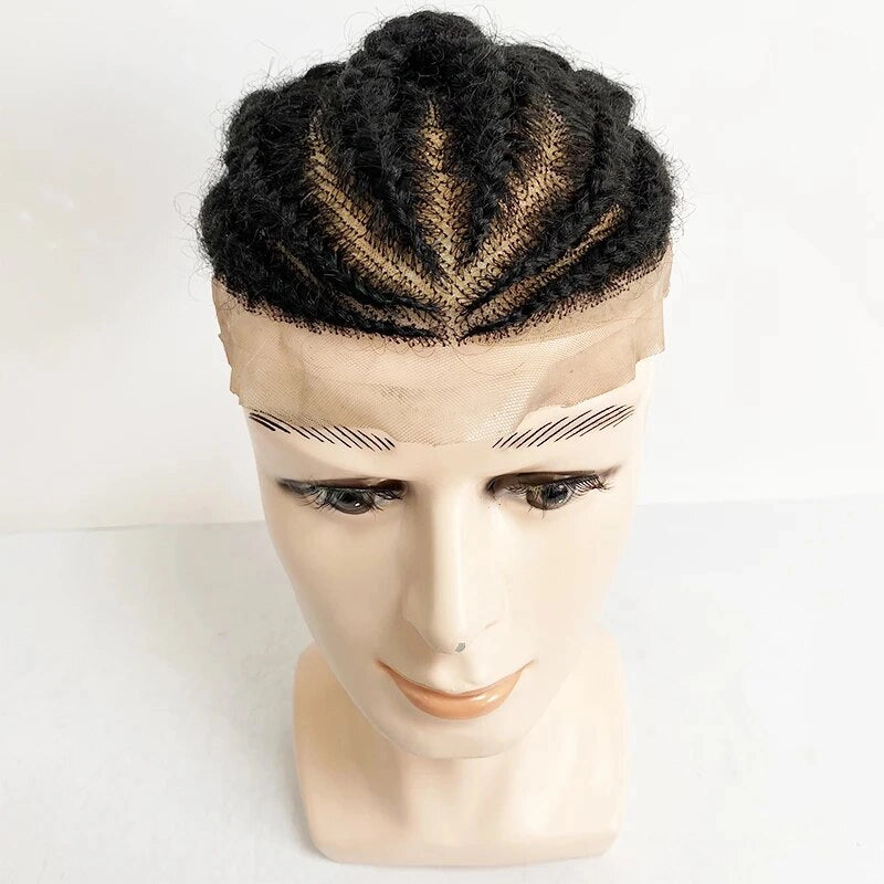 Afro Curl Men's Toupee Loc Braiding Hair 1B Human Hairpieces Full Swiss Lace Base Hair Replacement Toupee For Man Male Wig