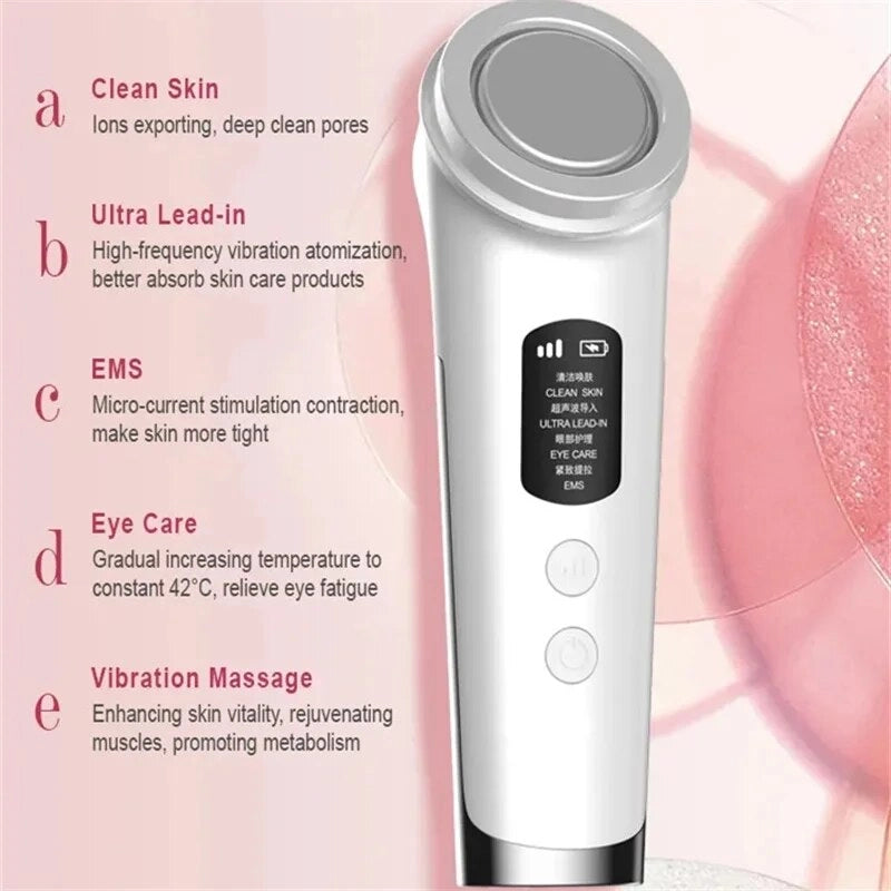 Home Use Ultrasonic Facial Cleansing Beauty Device EMS Vibration Face Lifting Massage Cleansing Beauty Skin Tightening Machine