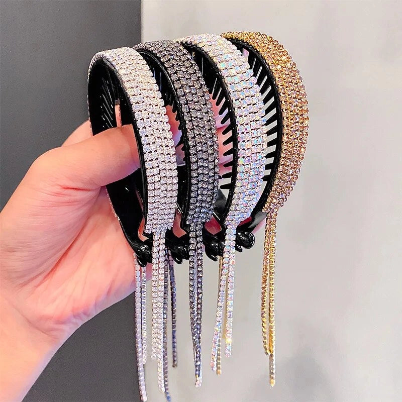 New Women Elegant Luxury Rhinestone Tassel Ponytail Hair Claws Lady Sweet Meatball Hair Clips Headband Fashion Hair Accessories