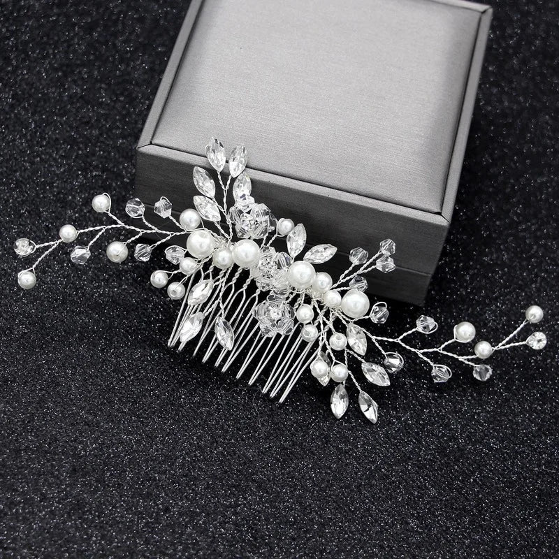 Luxurious Pearl Crystal Wedding Hair Combs Hair Accessories for Bridal Flower Headpiece Women Bride Hair Ornaments Jewelry