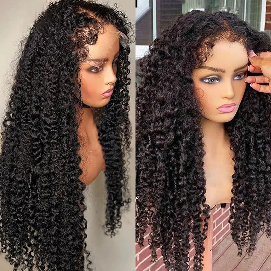 4c Edges Baby Natural Hairline Glueless Preplucked 30 Inch Kinky Curly Lace Front Human Hair Wig 13x4 13x6 Hd Lace Frontal Wig