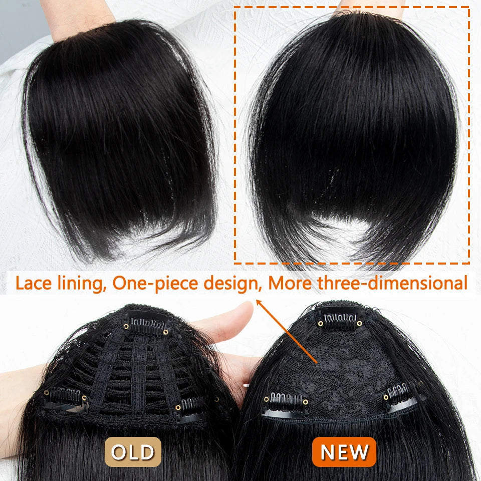 Human Hair Bangs 3 Clips 3D Blunt Cut Natural Hair Bangs OverHead Clip In Hair Extensions Non-Remy 2.5"x4.5" Black Brown Blonde