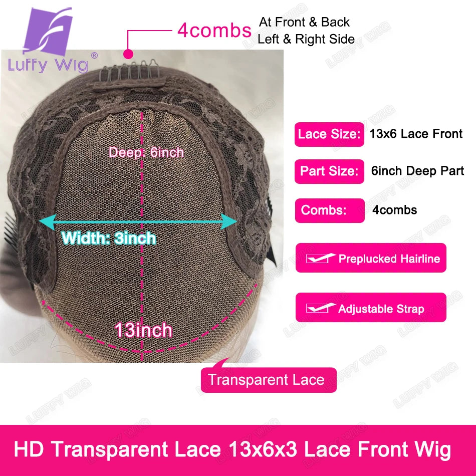 Brazilian Wavy Hd Transparent Lace Frontal Wig 13x6 Lace Front Human Hair Wigs Preplucked with Baby Hair for Black Women LUFFY - Bibi Cosmetics8