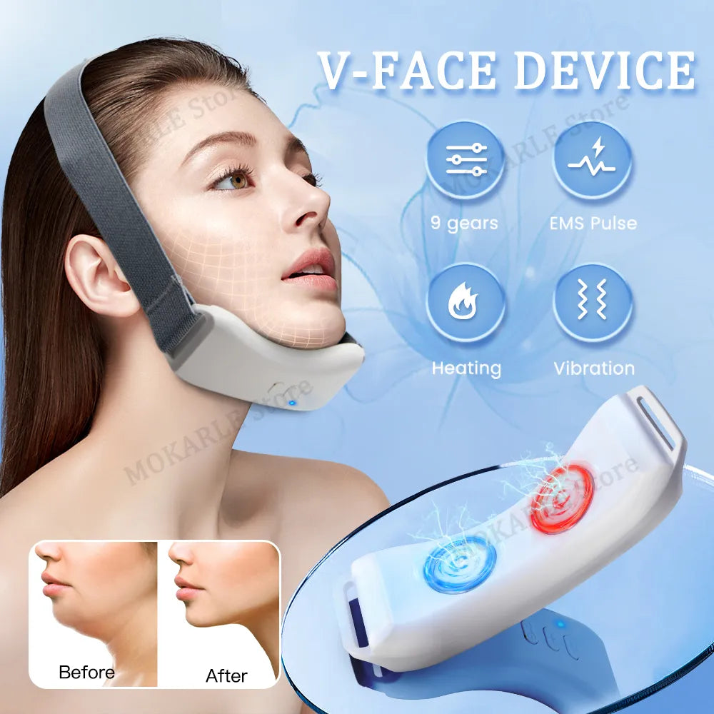 EMS V Face Beauty Device Heat Vibration Massager for Face Lifter Electric V-Line Facial Belt Double Chin Up Reducer Face Shaper - Bibi Cosmetics8