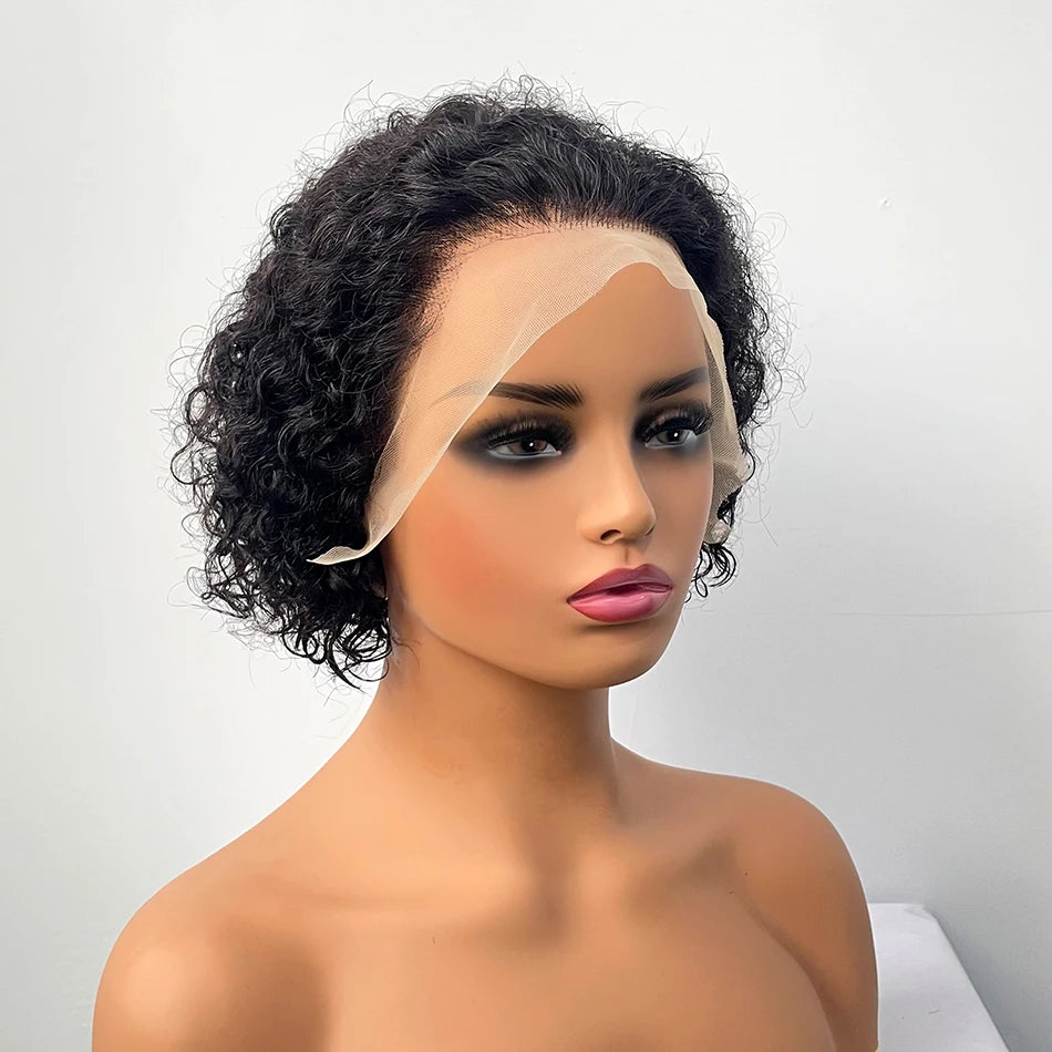 DreamDiana 100% Brazilian Hair Short Curly Wigs 8" Pixie Cut Lace Front Wigs 13X4 Short Curly Human Hair Wigs HD Lace Front Wigs