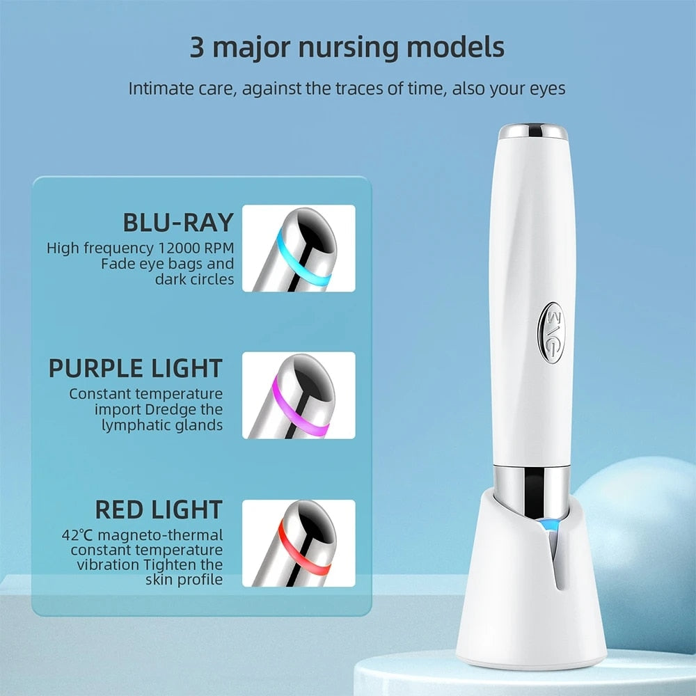 Vibration Eye Massager Heated  Pencil Eye Hot Compress  Massager Blue Light Disinfection Dredge Lymph Glands Anti Wrinkle Pen - Bibi Cosmetics8