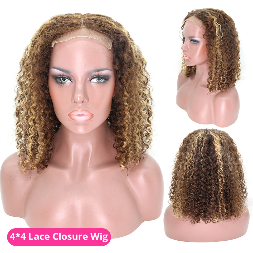 Highlight Curly Brown Colored Human Hair Wig_1