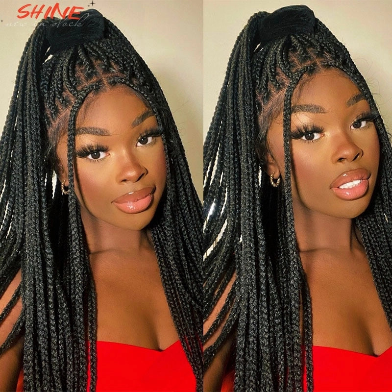 Synthetic 13x4 Lace Braided Wigs For Black Women Crochet Box Wig Braid 34''  Synthetic Lace Front Wig Braiding Hair Knotless Box