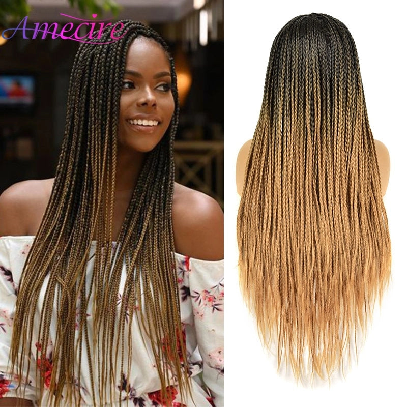 Synthetic Box Braided Wigs Looking Natural Fake Scalp Heat Resistant Fiber Hair Wig Box braids Wig for Black Women