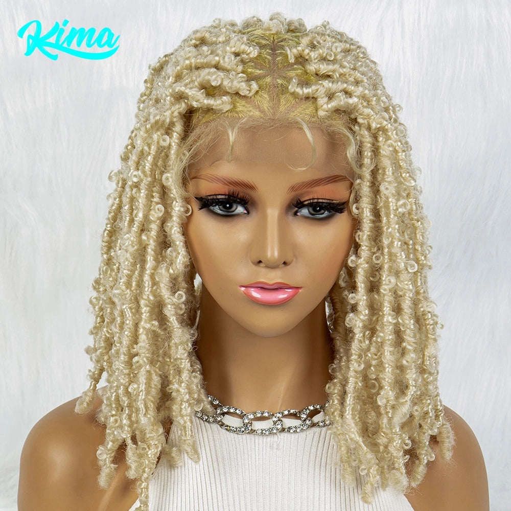 Synthetic Full Lace Wig Braided Wigs Dreadlock Wig 14 inches 613 Blonde Short Briad Wig for Black Women Girls Afro Curly Wig