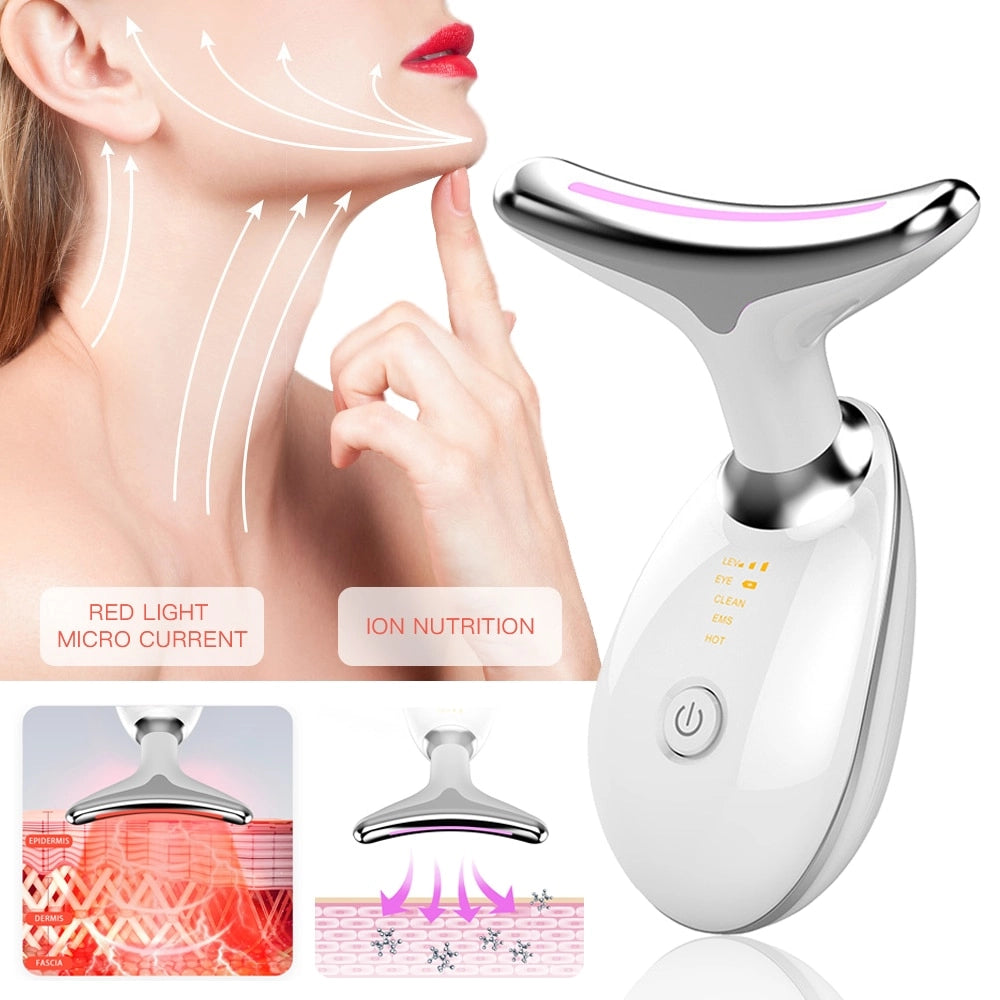 3 Colors LED Photon Therapy Neck Massager Face Lifting Tool Heating Skin Tighten Reduce Double Chin Anti-Wrinkle Remove Device