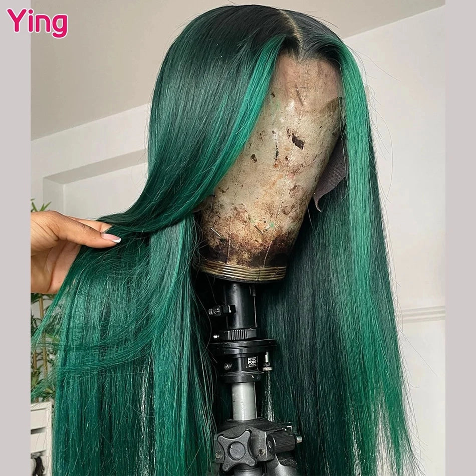 Emerald Green Colored 200% Bone Straight 13x6 Transparent Lace Front Wig PrePlucked With Baby Hair Ying 13x4 Lace Front Wig