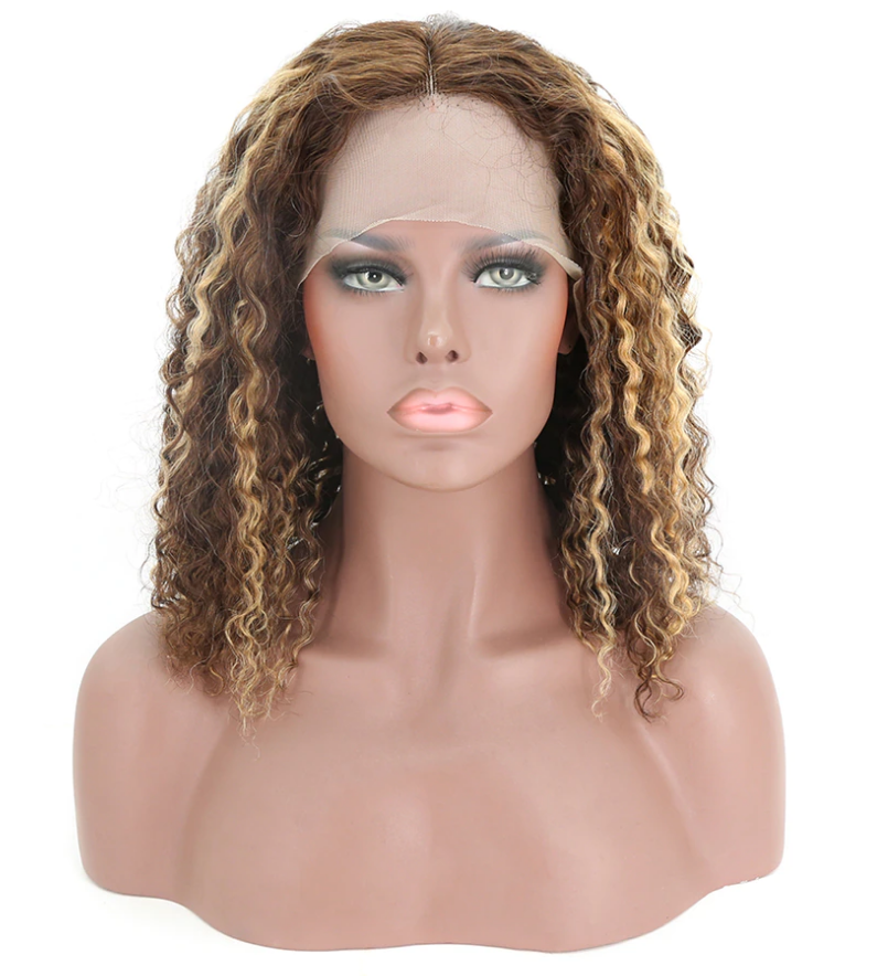 Highlight Curly Brown Colored Human Hair Wig_0